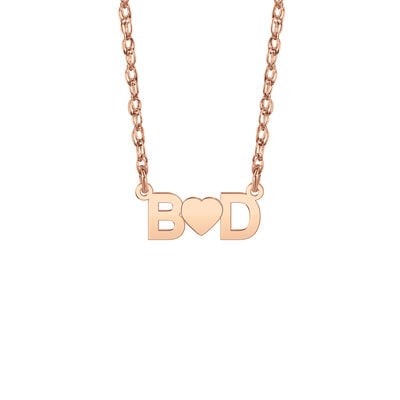 High Polished Initials with Hearts Pendant in 14k Rose Gold